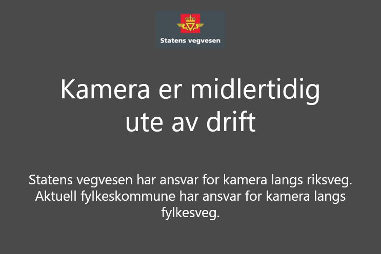 A grey placeholder card with the Statens vegvesen logo, reading 'Kamera er midlertidig ute av drift' — camera temporarily out of service.